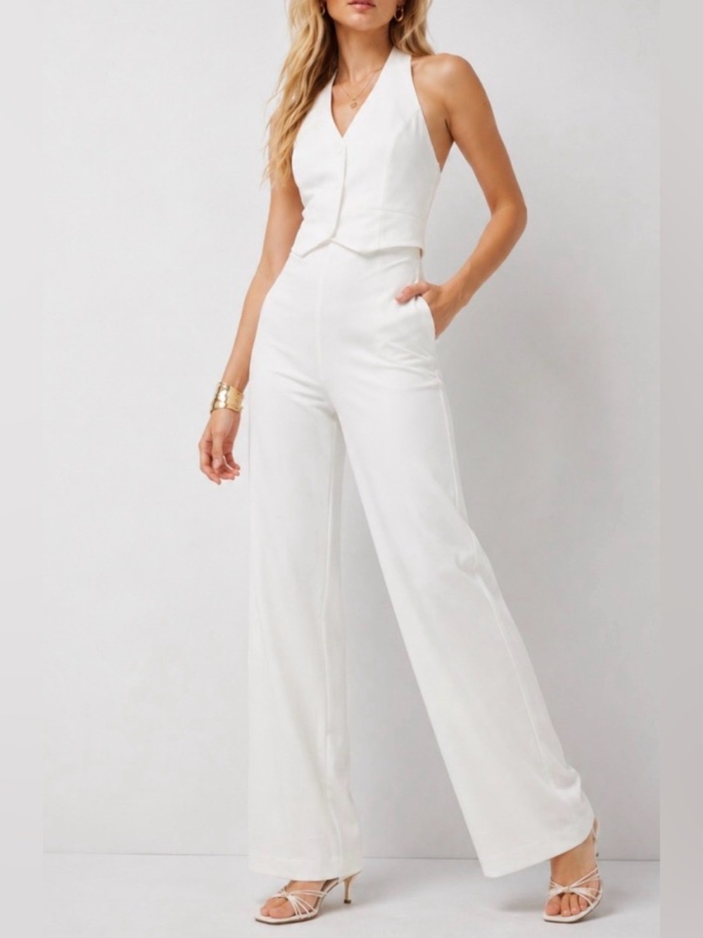 Women’s White Wide-Leg pants suit set